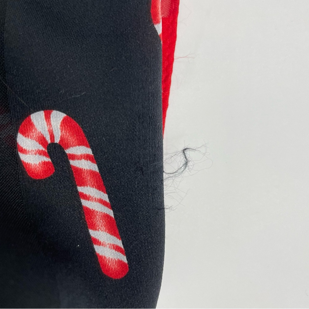 Vintage Christmas Scarf Candy Canes Square Sheer Stripes Holiday Red Black - Picture 6 of 8